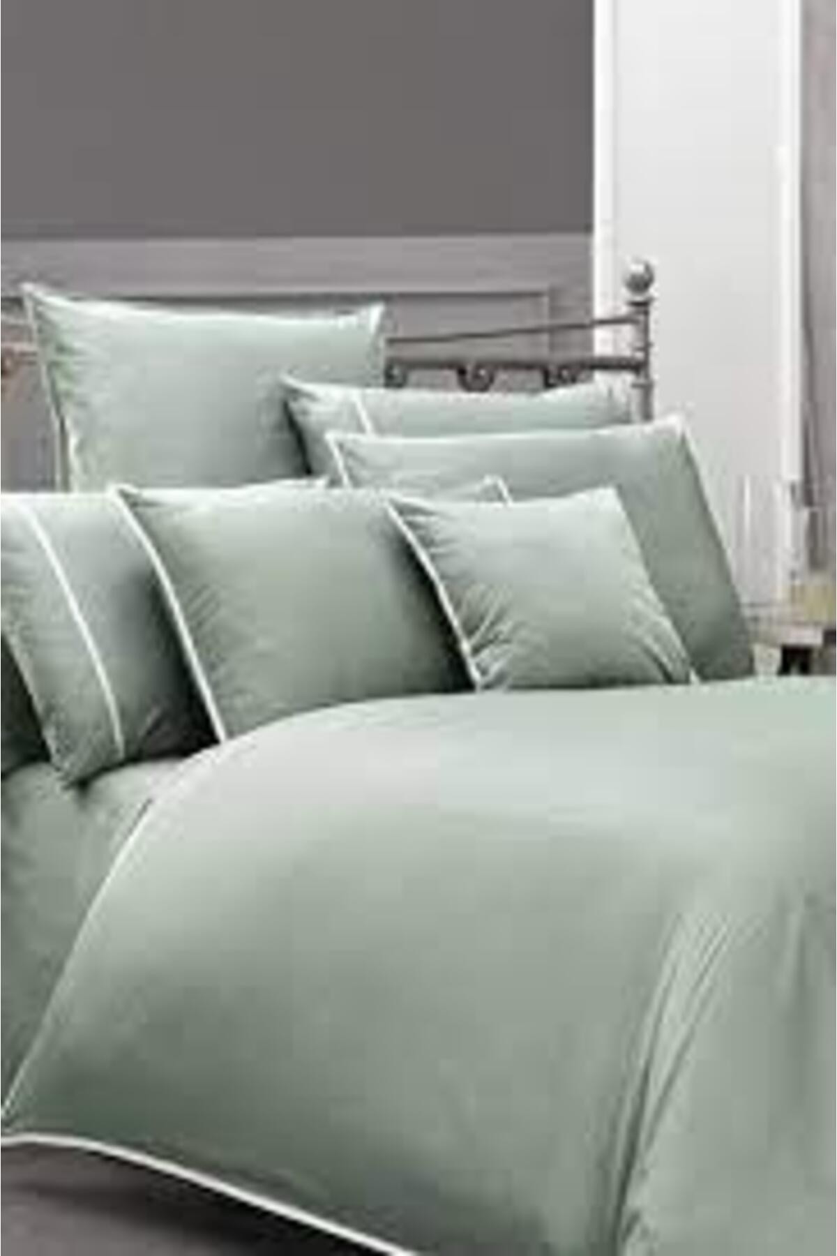 Solid Sartoria Yeşil Saten Nevresim Takımı King Size V13