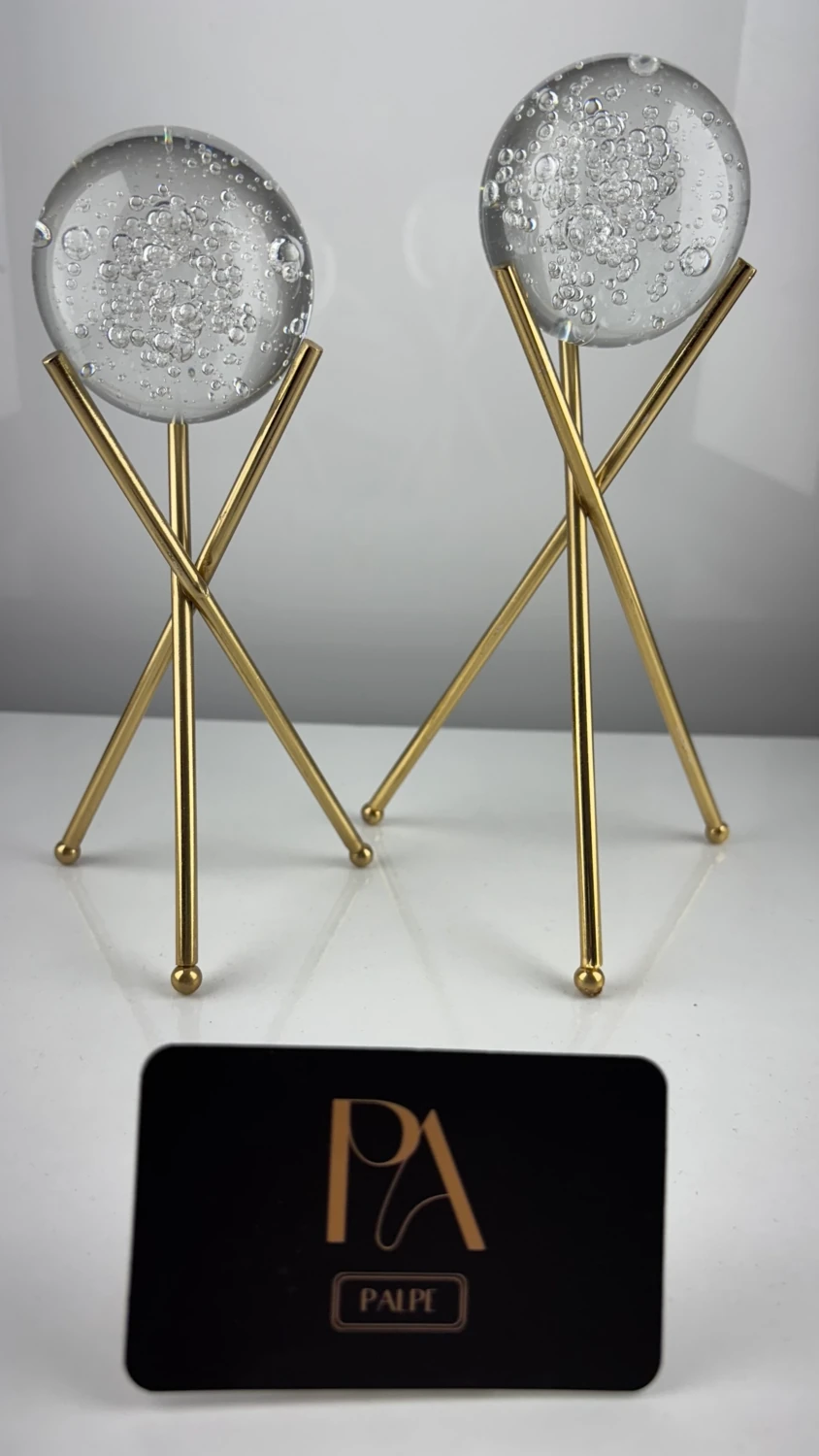 Gold Sade Küreli 2'li Metal Biblo Obje Ev Aksesuar Masa Konsol Orta Sehpa Dresuar Salon Ofis Dekoru