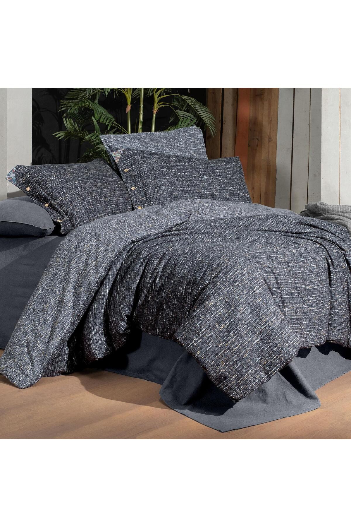 Glamis King Size (Battal Boy) %100 Pamuk Flanel (Pazen) Nevresim Takımı Gri