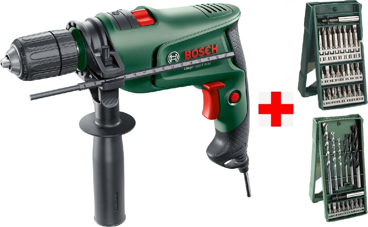 BOSCH Easyimpact 600 Darbeli Matkap + 15 Parça Matkap ve Vidalama Ucu + 25 Parça Vidalama Ucu Seti