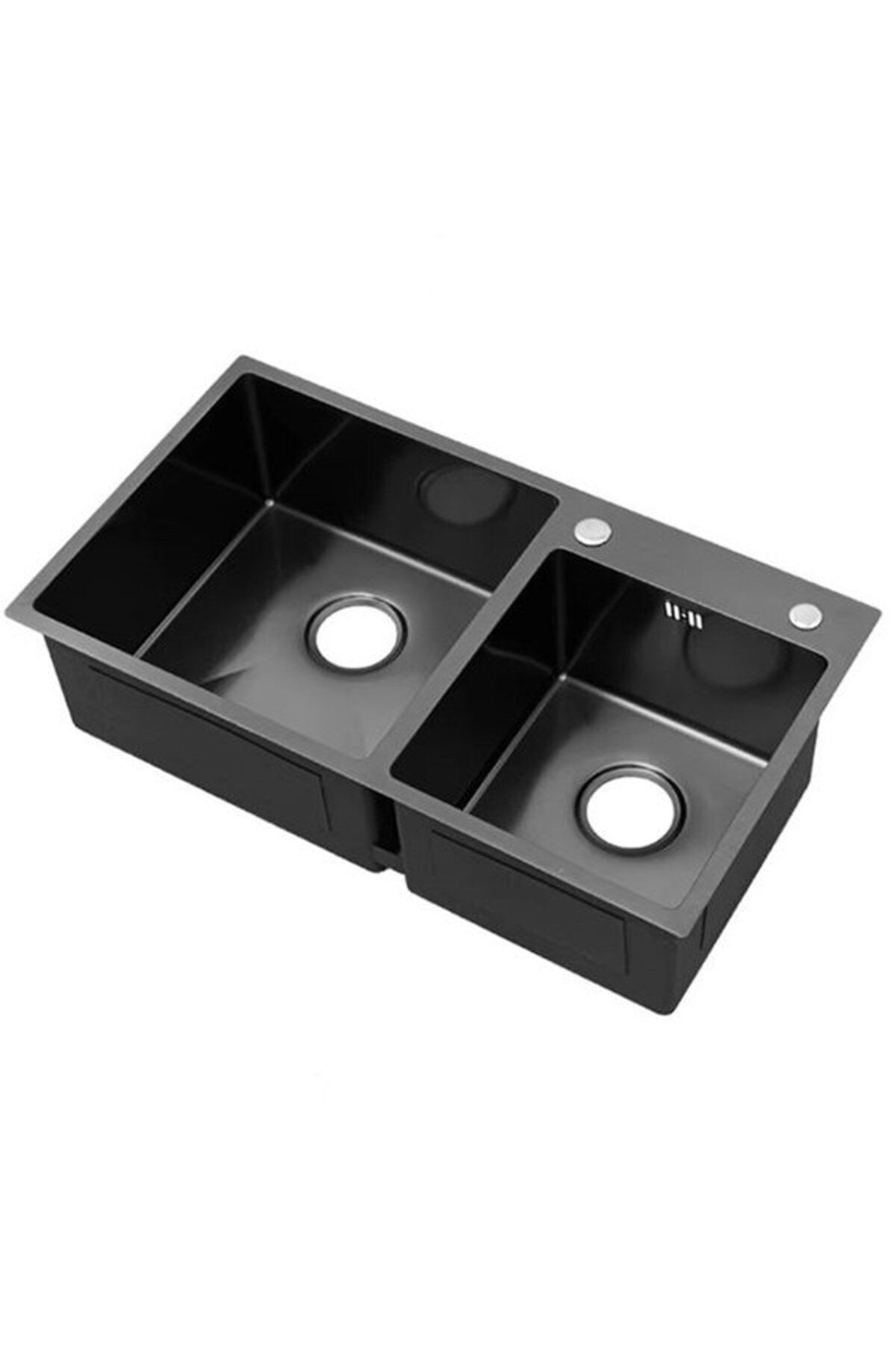Mutfak Evyesi Paslanmaz Çelik Çizilmez 2 Gözlü Siyah Renk  78x45