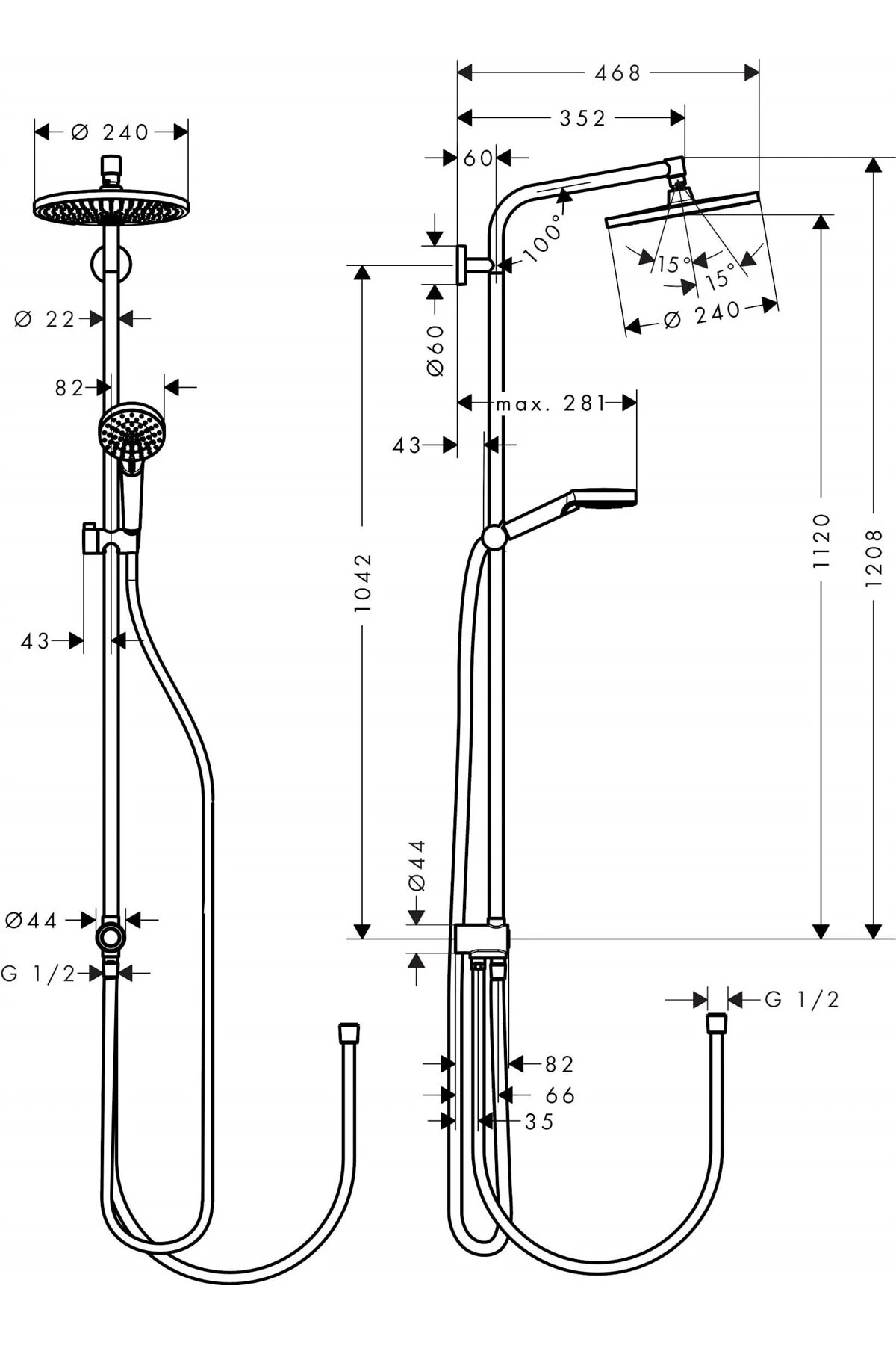 Crometta S Duş kolonu 240 1 jet, EcoSmart, 9 lt/dk, Reno