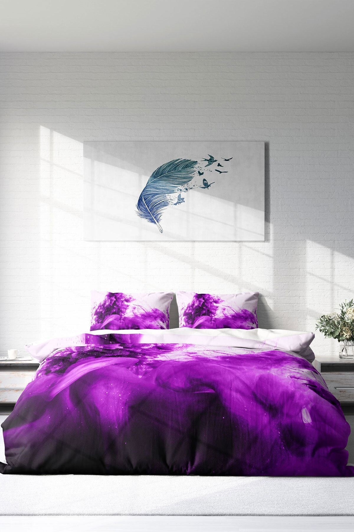 Nevresim Takımı %100 Doğal Pamuk Çift Kişilik 3d Digital Purp
