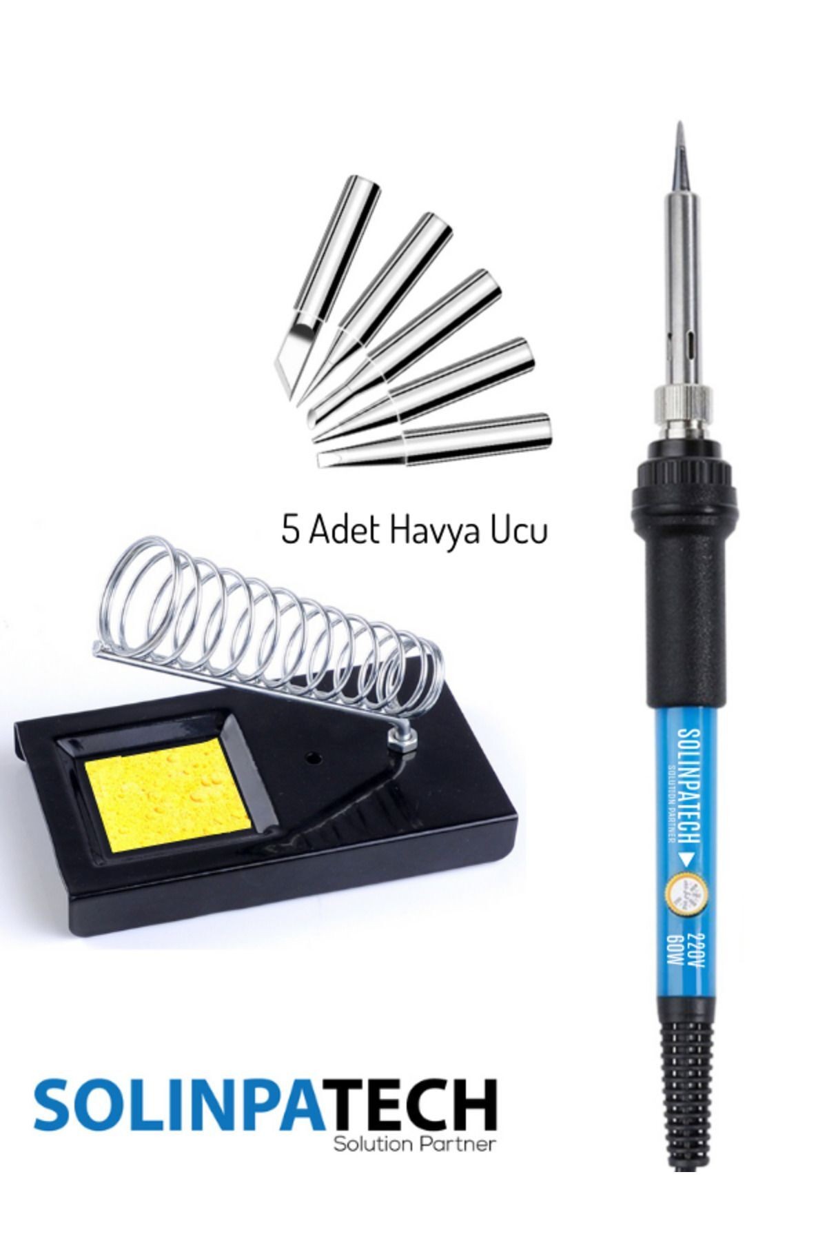 60w Sıcaklık Ayarlı Kalem Havya Lehim Makinesi Stand 5 Adet Yedek Uç Seti