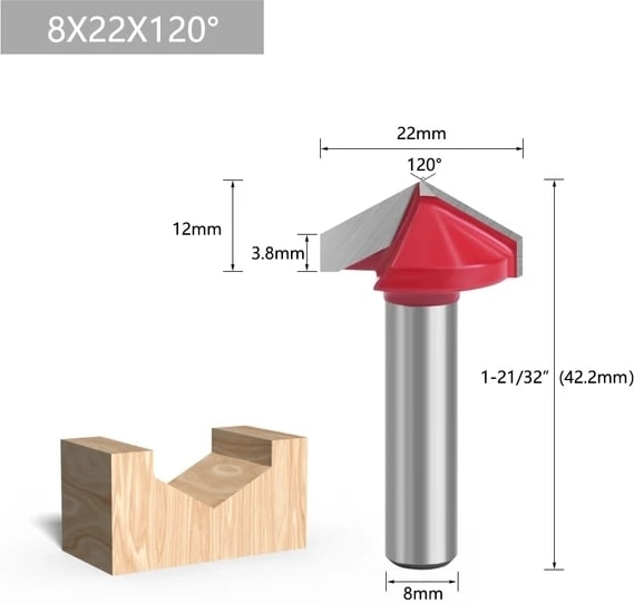 8X22X120 Derece Lavıe 8mm Shank 60 90 120 V Tipi Planya Kesici Oyma Kanal Açma Araçları Yönlendirici Bit Seti Emniyet Freze Kesiciler (Yurt Dışından)