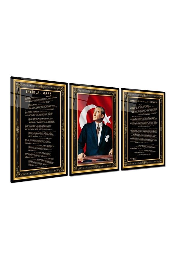 Atatürk Köşesi Triple Cam Tablo | Modern Dekoratif Cam Tablo