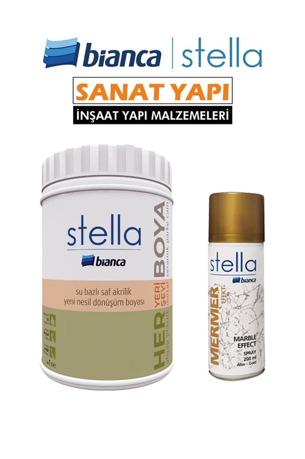 Stella Set Boya Beyaz + Stella Altın Mermer Efekti
