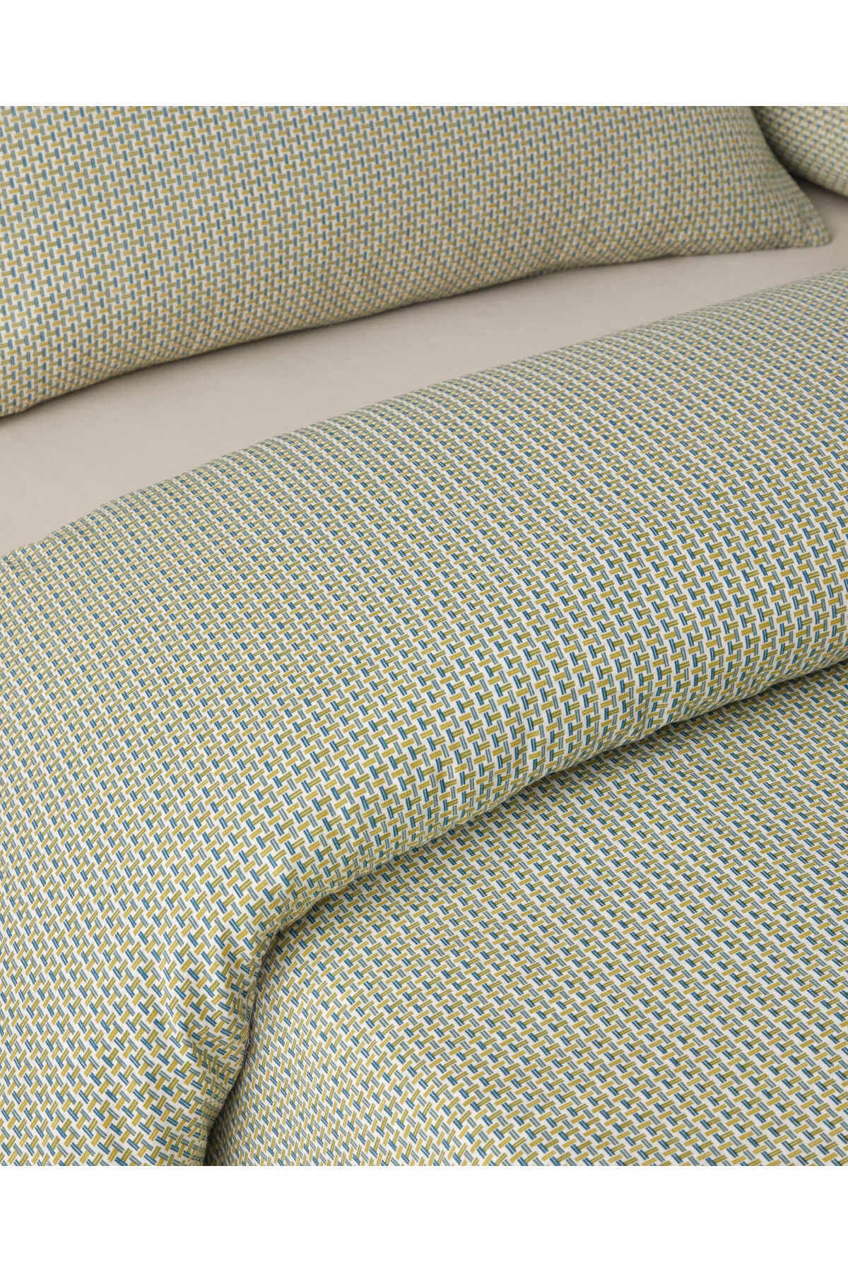 Border Line Kolay Ütülenir Çift Kişilik Nevresim Takımı 200x220 cm Yeşil-Bej