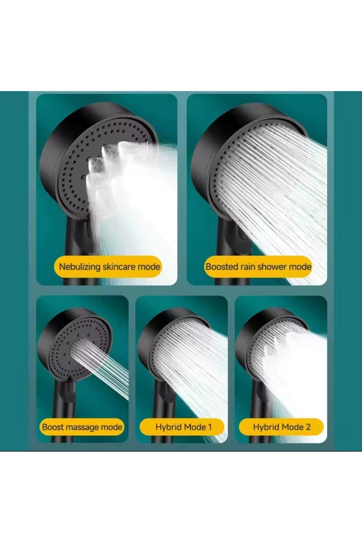 Tayzikli Yüksek Basınçlı Siyah Duş Başlığı Yapışkanlı Duş Mafsalı 150cm Hortumlu Duş Seti