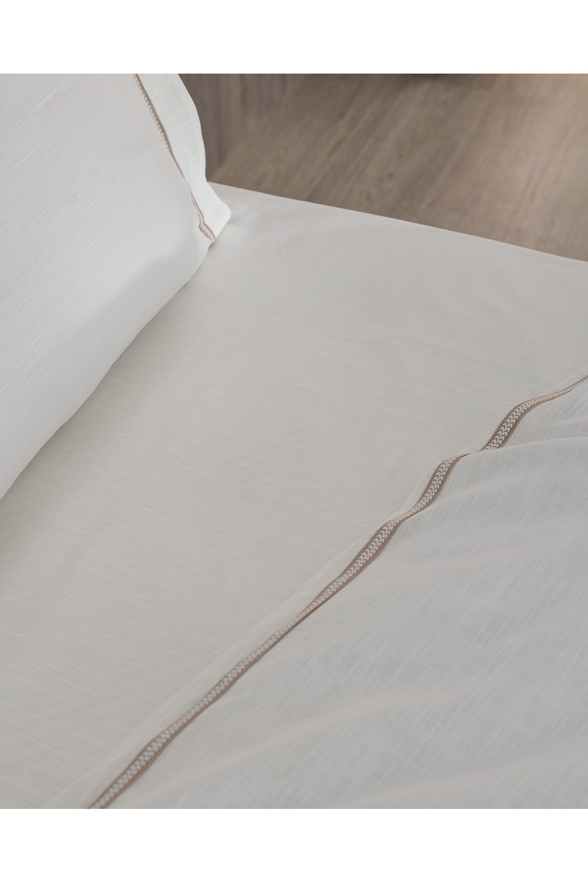 Tina Çift Kişilik Linen Look Yıkamalı %100 Pamuk Nevresim Takımı - Beyaz/Bej