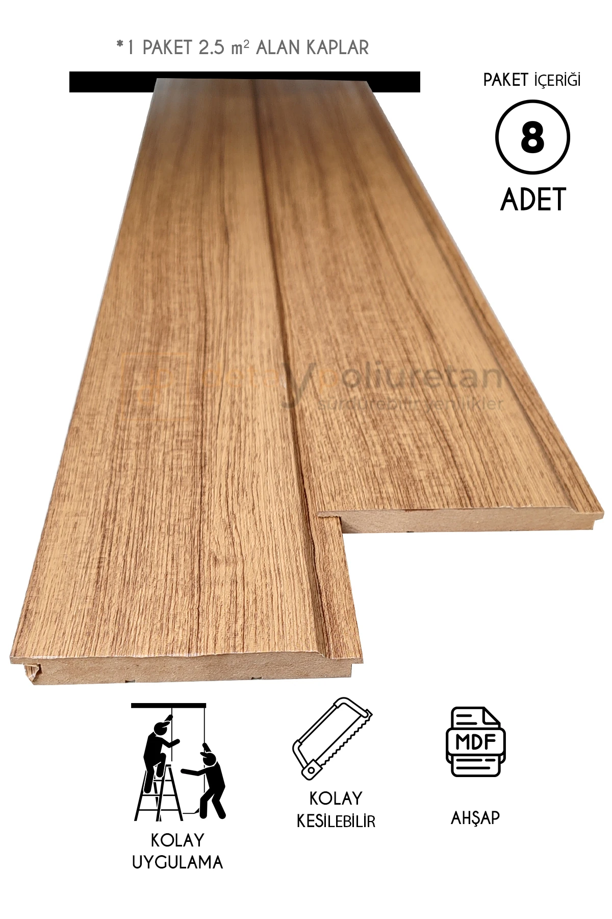 Mdf Ahşap Duvar Kaplama Lambri Panel - Düz - 12cm X 280cm (8 ADET)