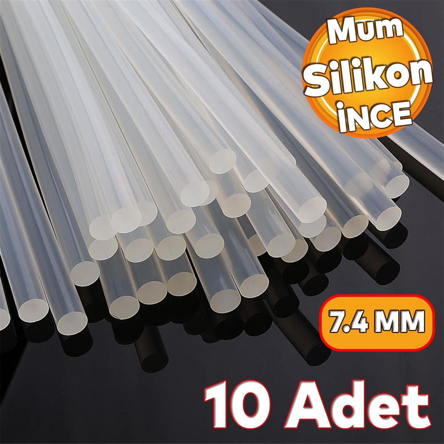 Ince Mum Silikon 7.4 mm Çubuk Sıcak Silikon Hobi Süs Hediyelik Eşya Maket Yapıştırma Slikon 10 Adet