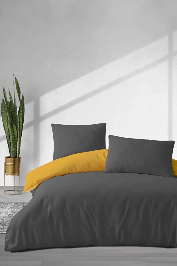Simple Fitted Çift Kişilik Nevresim Takımı 4 Parça Sarı