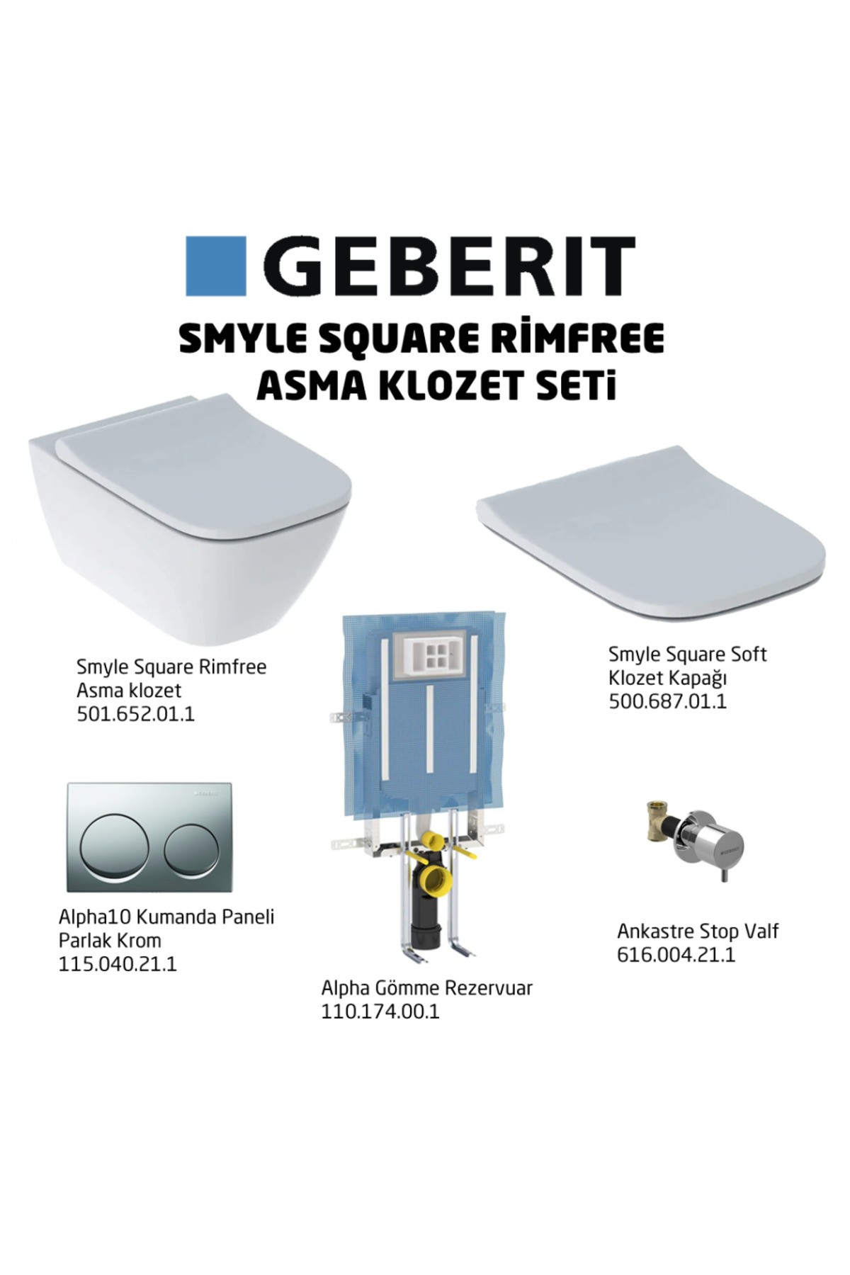 Smyle Square Rimfree Alpha10 Soft Asma Klozet Seti - Parlak Krom