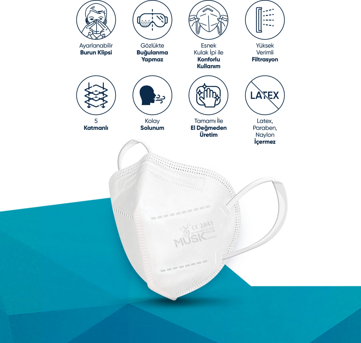 FFP2/N95 Maske Beyaz Renk 10 Adet