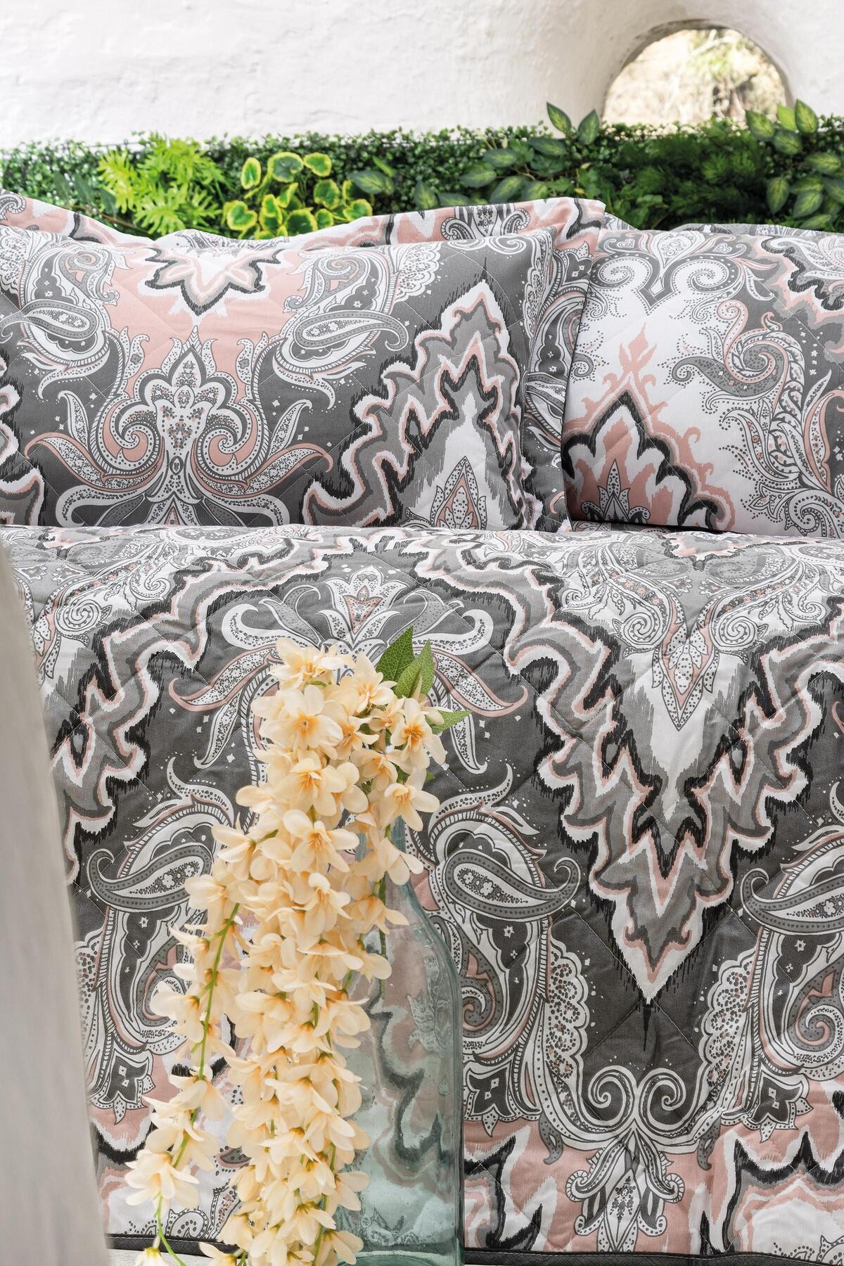 Tegan Gris Çift Kişilik Luxart Nevresim Takımı