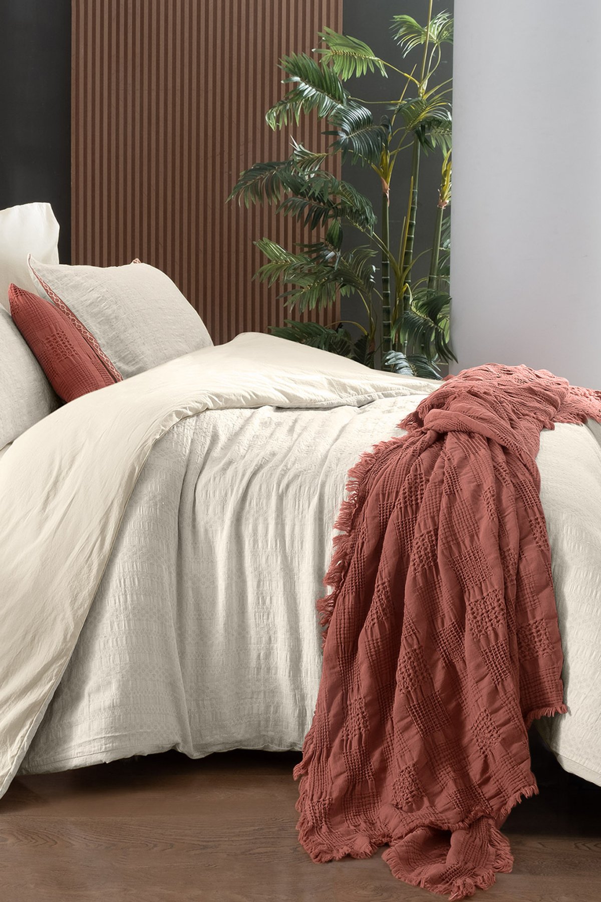 Palencia Ekru Çift Kişilik %100 Pamuk Mood Comfort Nevresim Takımı