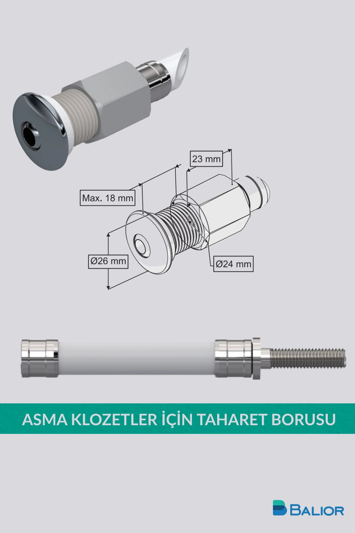 Asma Klozet Esnek Taharet Borusu Ø26 – 200 mm