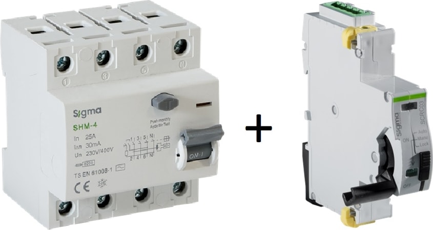 Elektrik SCRC03 Otomatik Yeniden Kurma Ünitesi + 4X25 30MA Kaçak Akım Rölesi