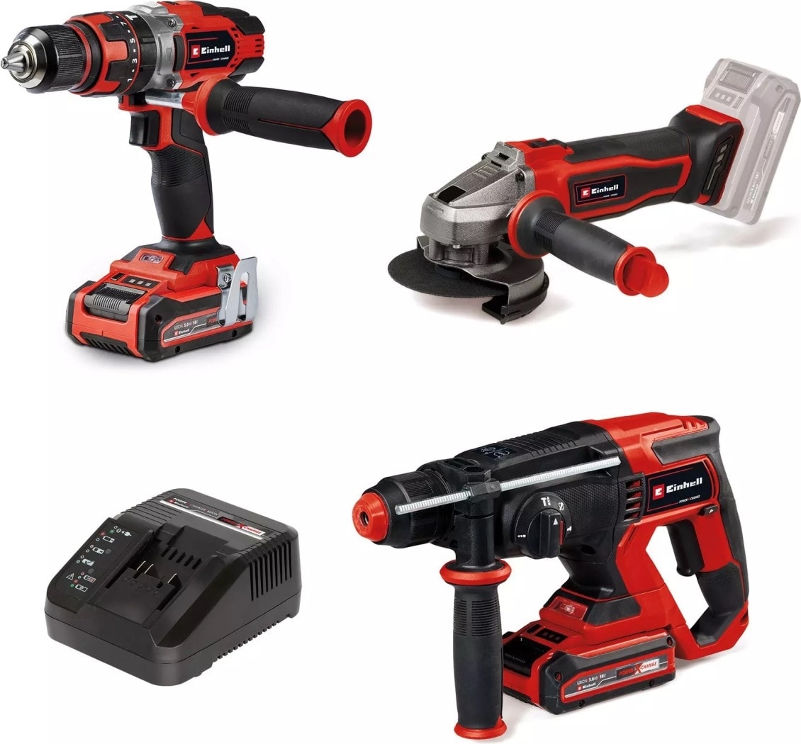 EİNHELL Akülü Alet Seti Power X-Change (Akülü avuç taşlama TE-AG 18/115-2 Li, Akülü darbeli vidalama TE-CD 18/48 Li-i, Akülü pnömatik matkap TE-HD 18/20 Li, 2 x 3.0 Ah akü, şarj cihazı) - 4257242