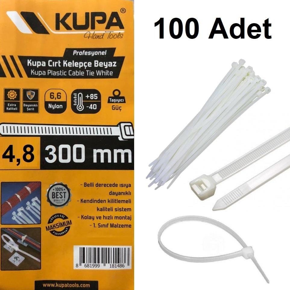 Plastik Cırt Kelepçe Beyaz 4.8 x 300 Mm. - 100 Adet