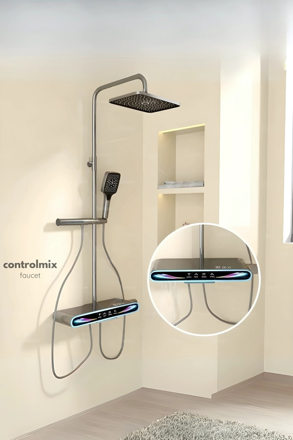 LÜX DİJİTAL GÖSTERGELİ VE LEDLİ 5 FONKSİYONLU PİYANO DUŞ SETİ PASLANMAZ