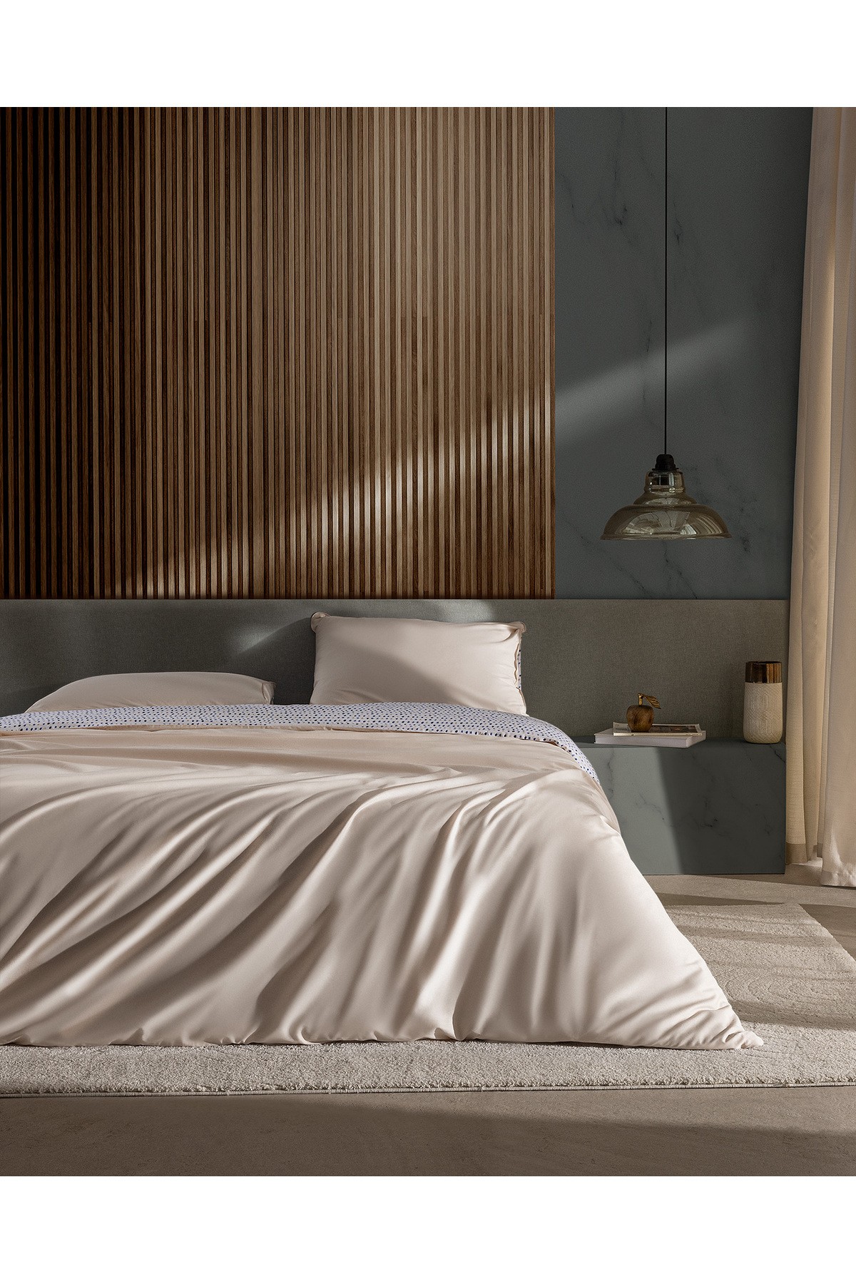 Bern King Size %100 Pamuk Baskılı Saten Nevresim Takımı - Bej