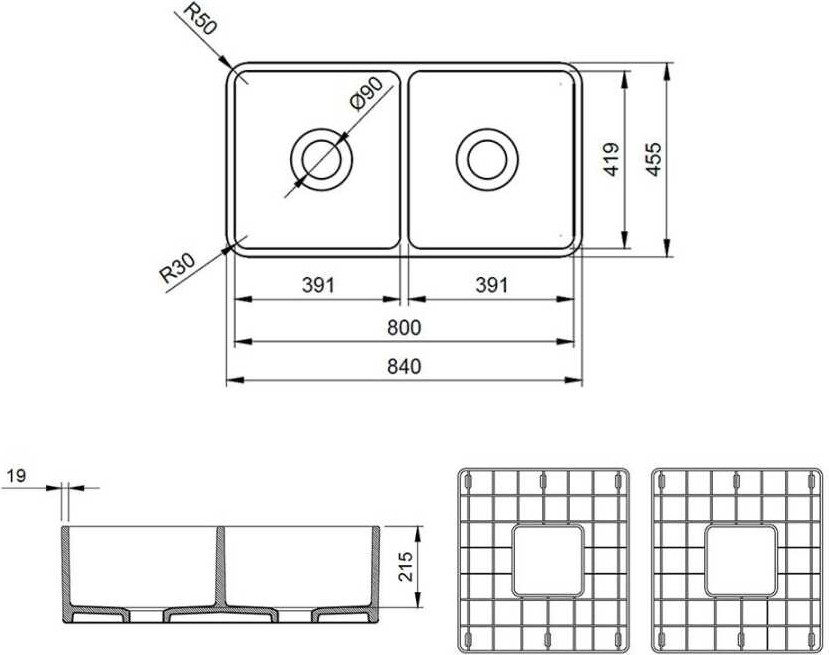 Bocchi Lavello Dekorlu Çift Gözlü Mutfak Eviyesi 84 cm 1601-001-0120 Beyaz