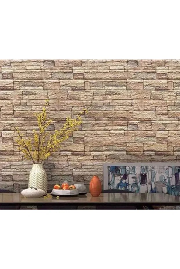 Nw46 Kendinden Yapışkanlı Çok Renkli Taş Kahve Köpüğü Yapışkanlı Paneli 6 Adet 70x77 cm