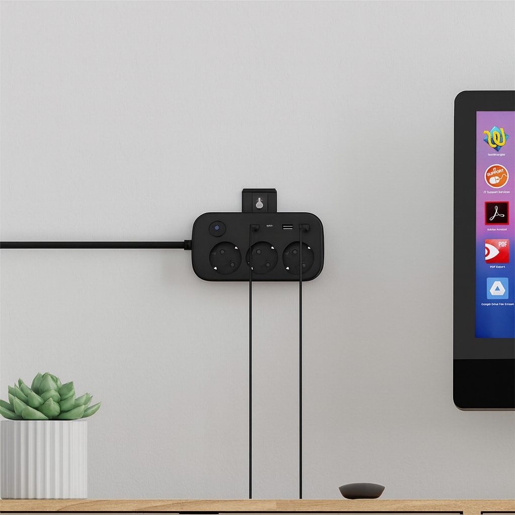 3’lü Akım Korumalı Priz | 2 USB + 2 Type-C Girişli | Anahtarlı ve Duvara Monte Edilebilir Uzatma Kablosu – Siyah