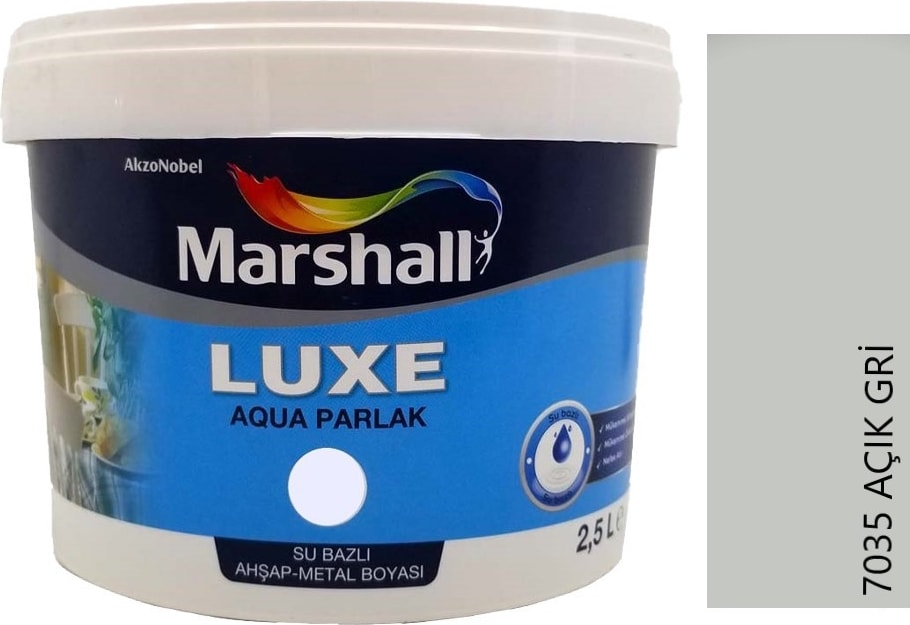 Luxe Aqua Parlak Su Bazlı Boya Ahşap & Metal 2.5 Lt Açık Gri 7035