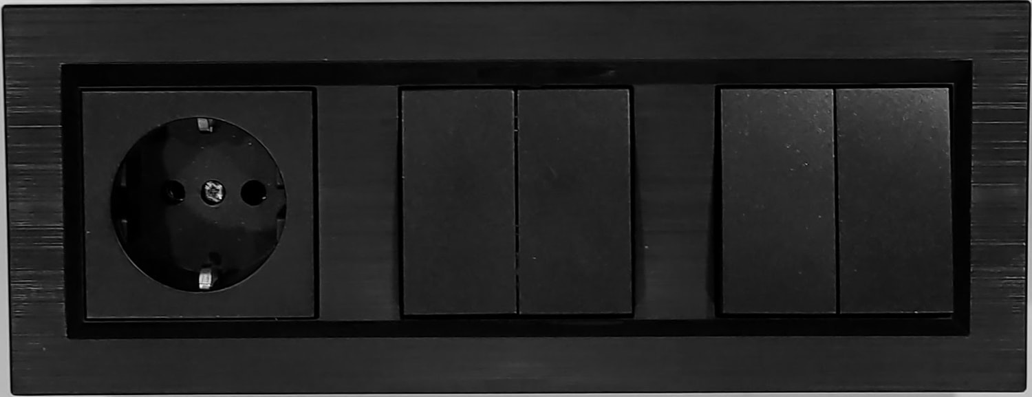 Quantum Siyah Topraklı Priz+Komütatör+Komütatör (İkili Anahtar)3'lü Set (ovivo)