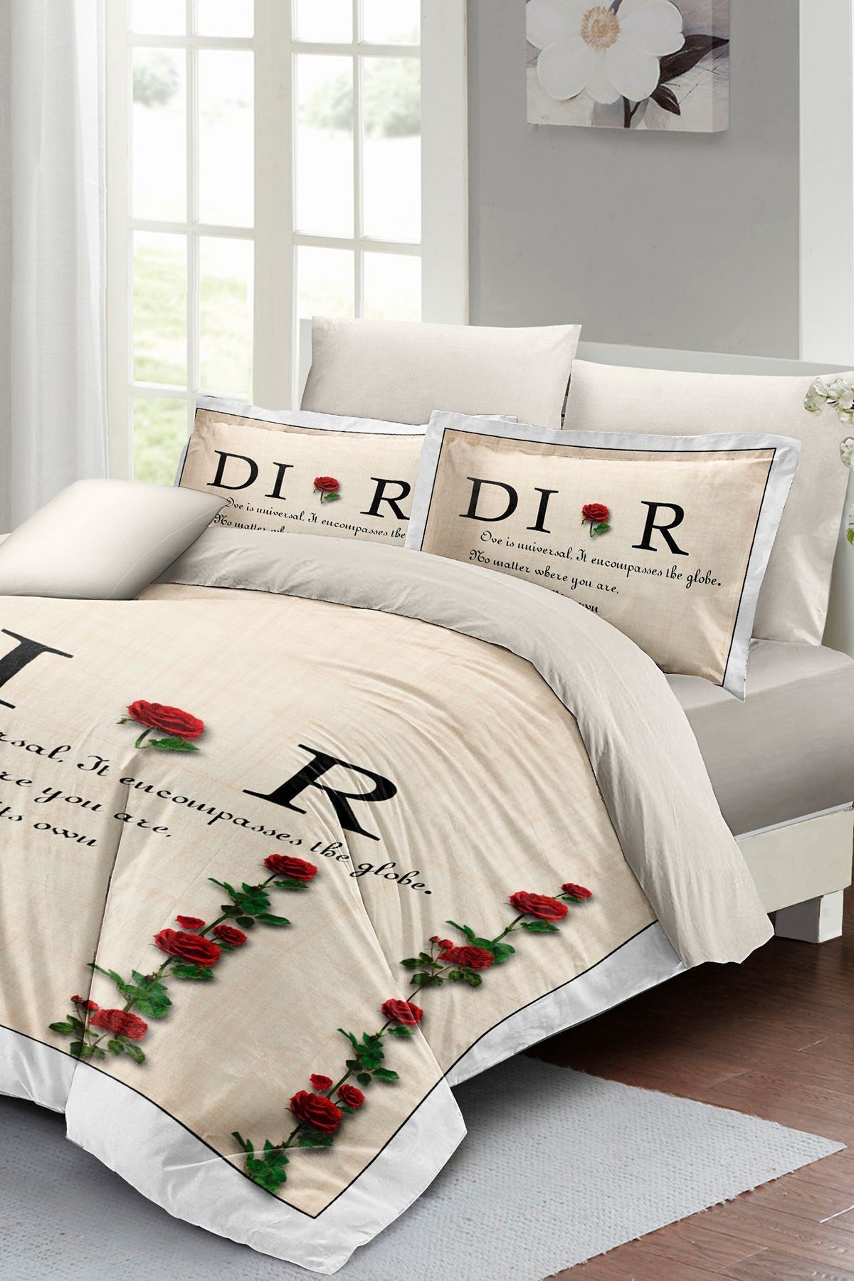 Nevresim Takımı %100 Doğal Pamuk Çift Kişilik 3d Digital Poetry Roses