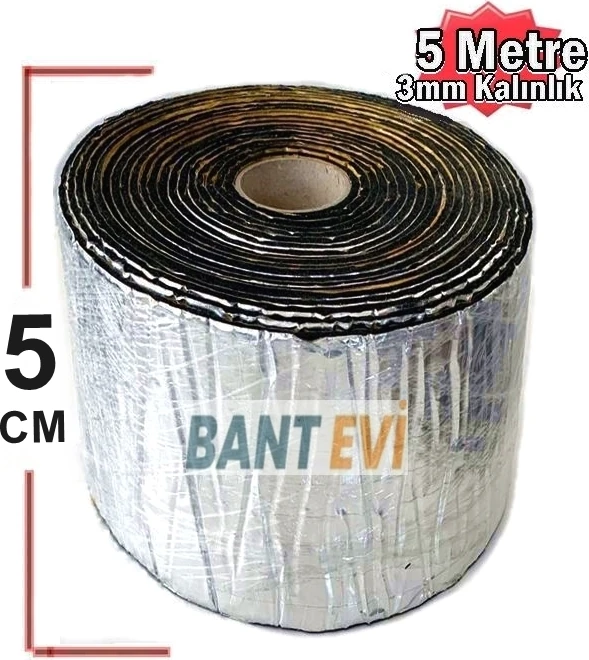Araç Oto Ses Isı Yalıtım Bandı 5cmx5mt Alüminyum Folyolu Kauçuk Bant Izolasyon Malzemesi
