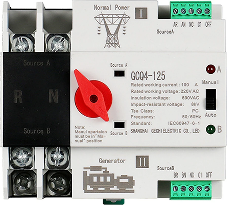 Tek Fazlı Din Ray Ats 220V Pc Çift Güç Otomatik Transfer Anahtarı 2p 100A Ev Güç Transfer Anahtarı 50/60Hz (Yurt Dışından)