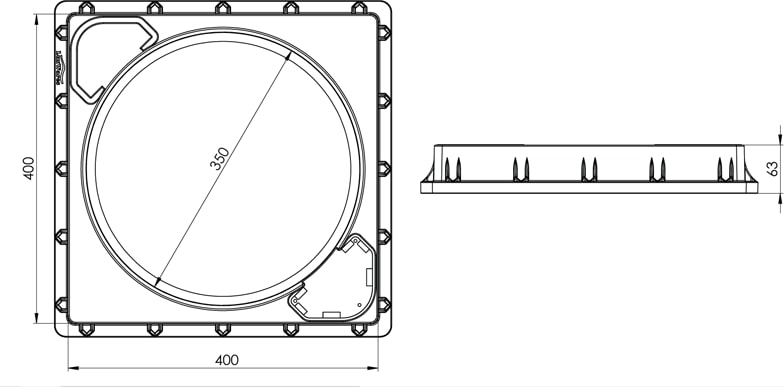 40X40 Menteşeli Plastik Rögar Kapağı / Çerçeve + Düz Kapak