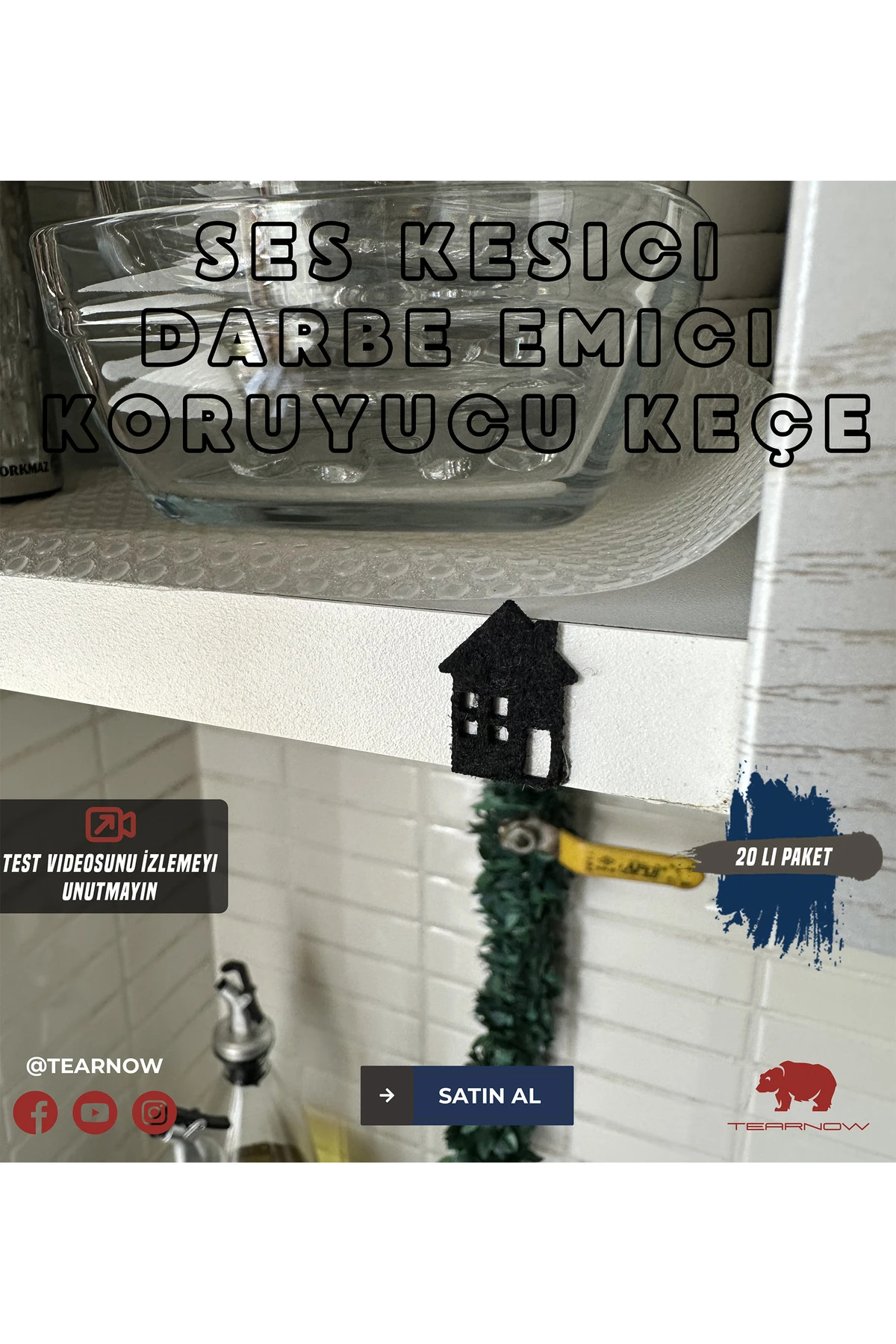 Dolap Kapı İçin Ses Kesici Darbe Emici Koruyucu Keçe 20 Li Set - Ev