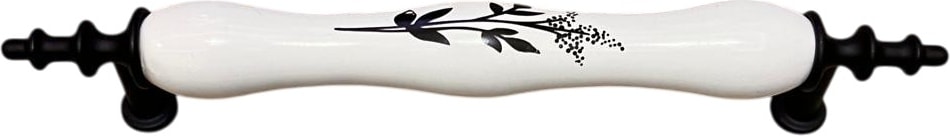 Porselen Kulp Zeytindalı Desenli 128MM(12.8CM) Ayakları Krom -Siyah Mobilya Çekmece Kapak Kulbu