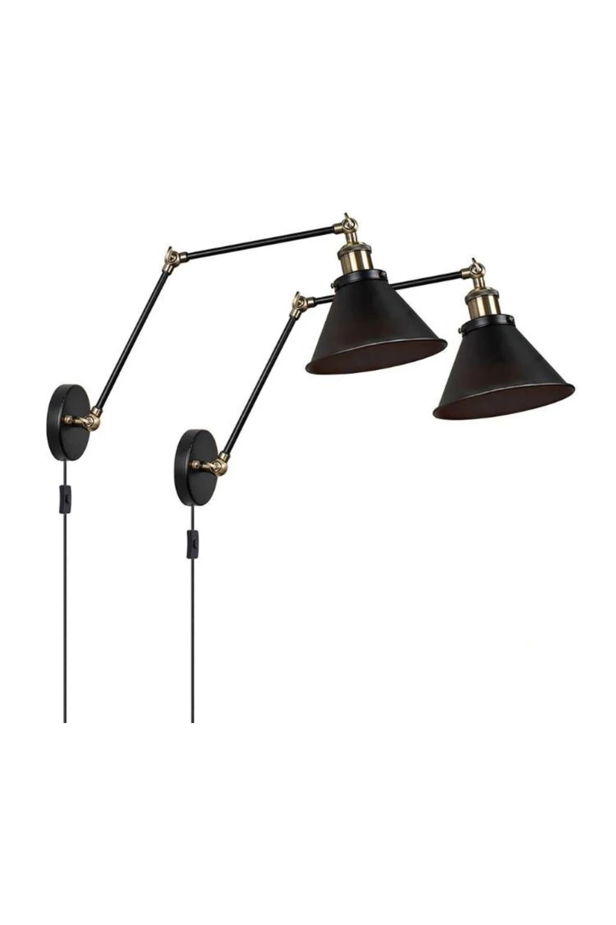 Akrobatik Rustik Fişli Kablolu Anahtarlı Mafsallı Okuma Lambası Duvar Aplik