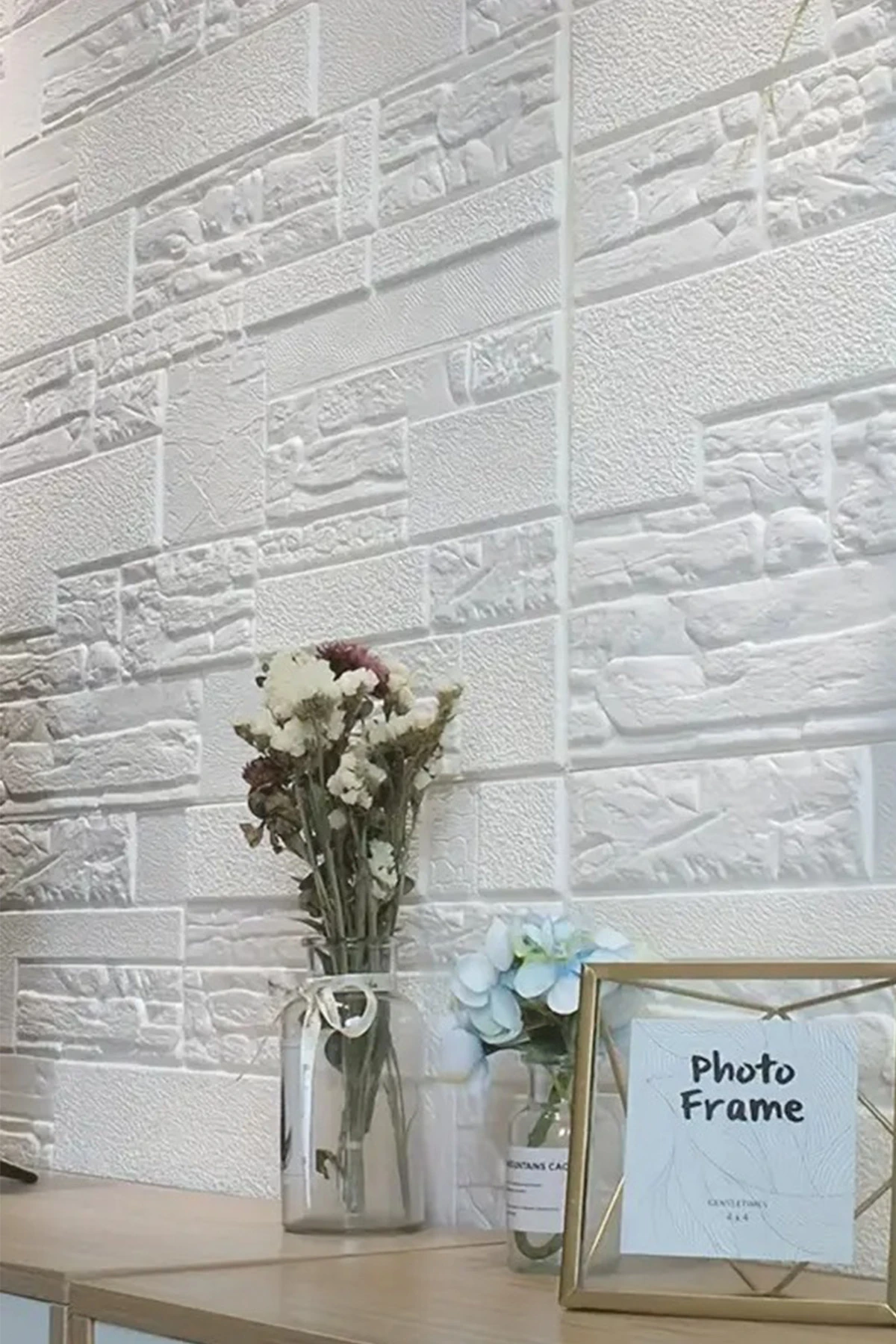 Beyaz Dekoratif Kendinden Yapışkanlı Taş Ev Tuğla Kesme Taş Duvar Paneli Köpük 70x70cm 0,50M²