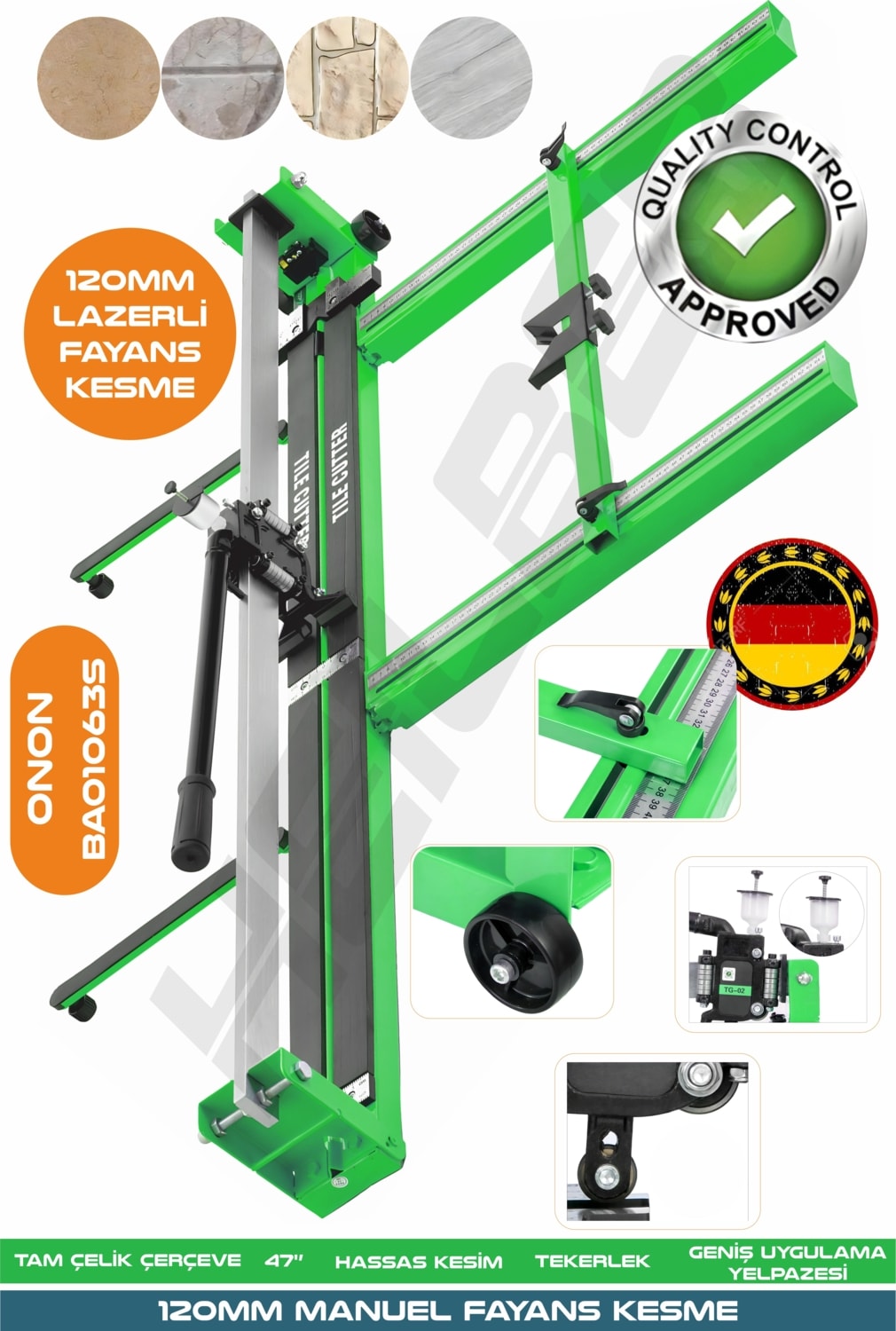 Yeni Nesil Green 120CM Lazerli Yağlı Çift Sürgülü Hassas Kesim Metreli Seramik Fayans Granit Kesme Makinesi