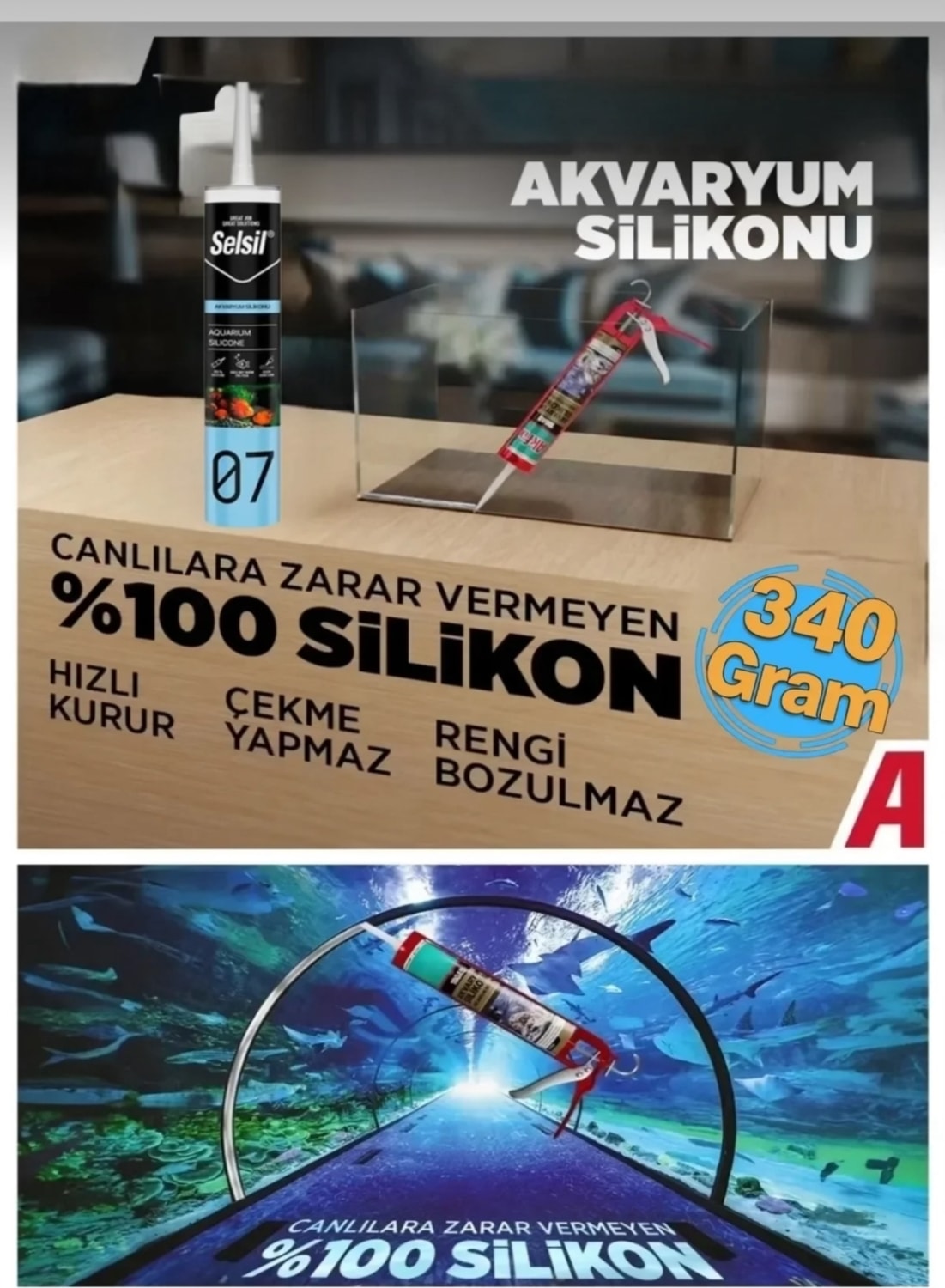 Akvaryum Silikonu Sızdırmaz Silikonu Şeffaf Solvent Içermeyen Silikon 280 ml