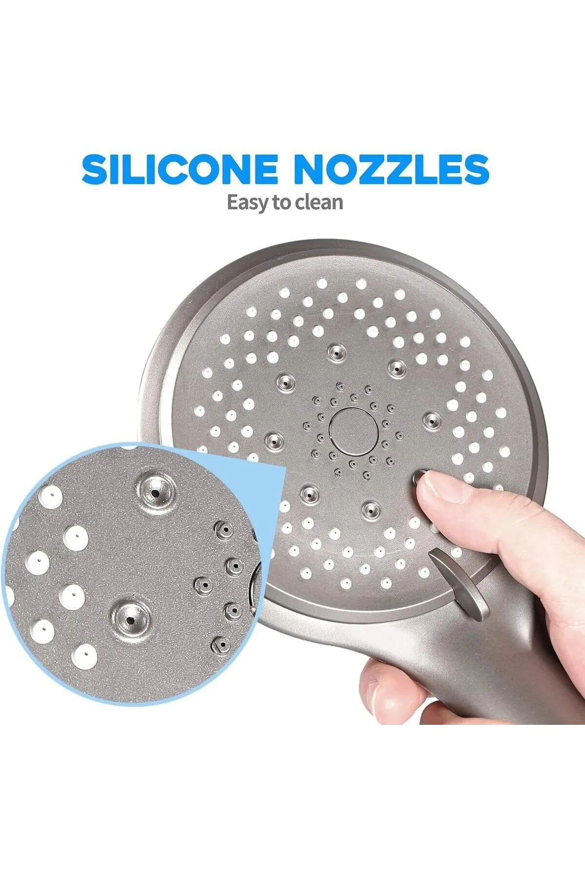 Antrasit Duş Başlık Çelik örgülü 150 CM Hortumlu ve Yapışkanlı Mafsallı Duş Seti