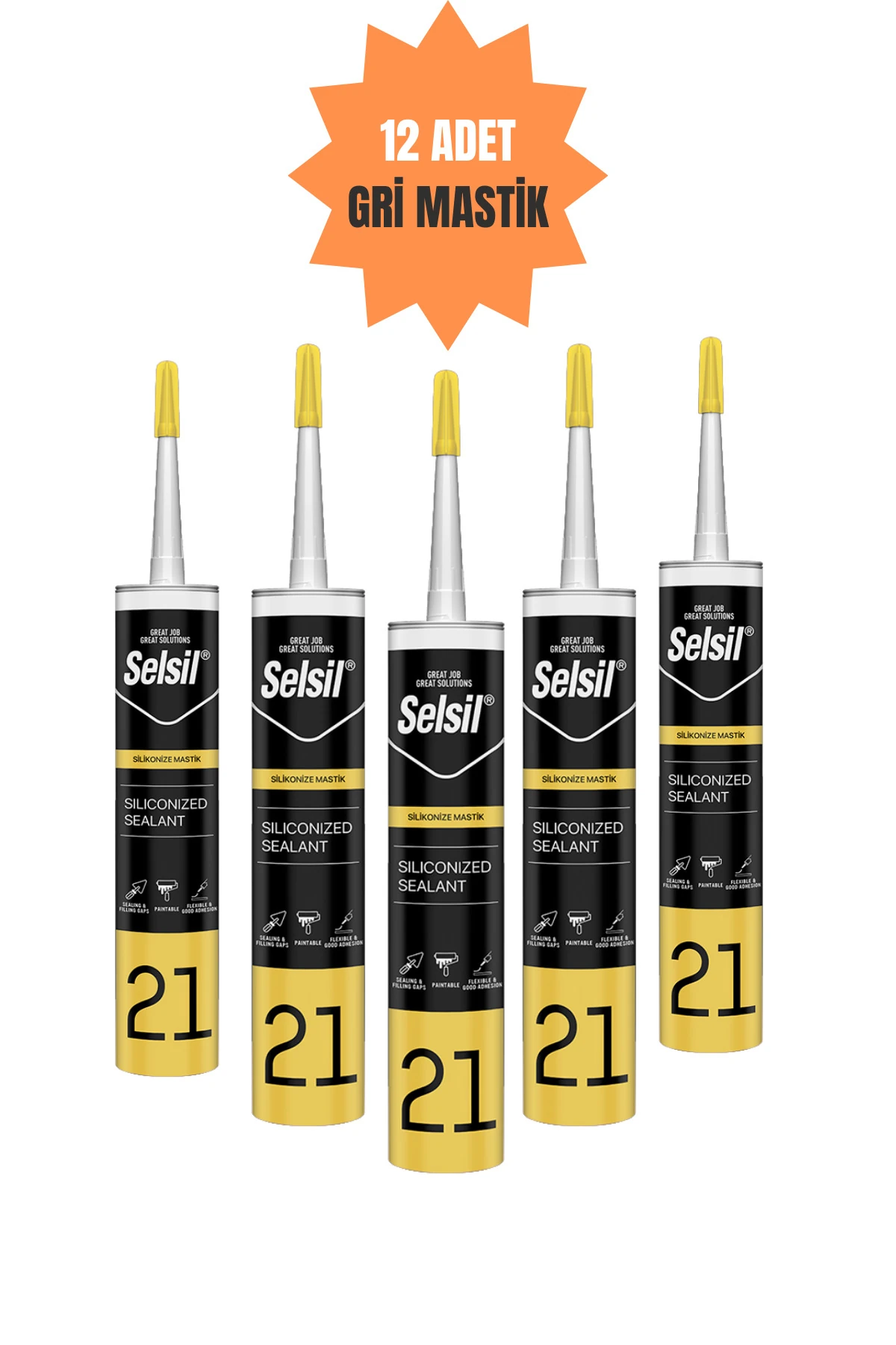 SELSİL Silikonize Akrilik Mastik Gri 12'li Koli