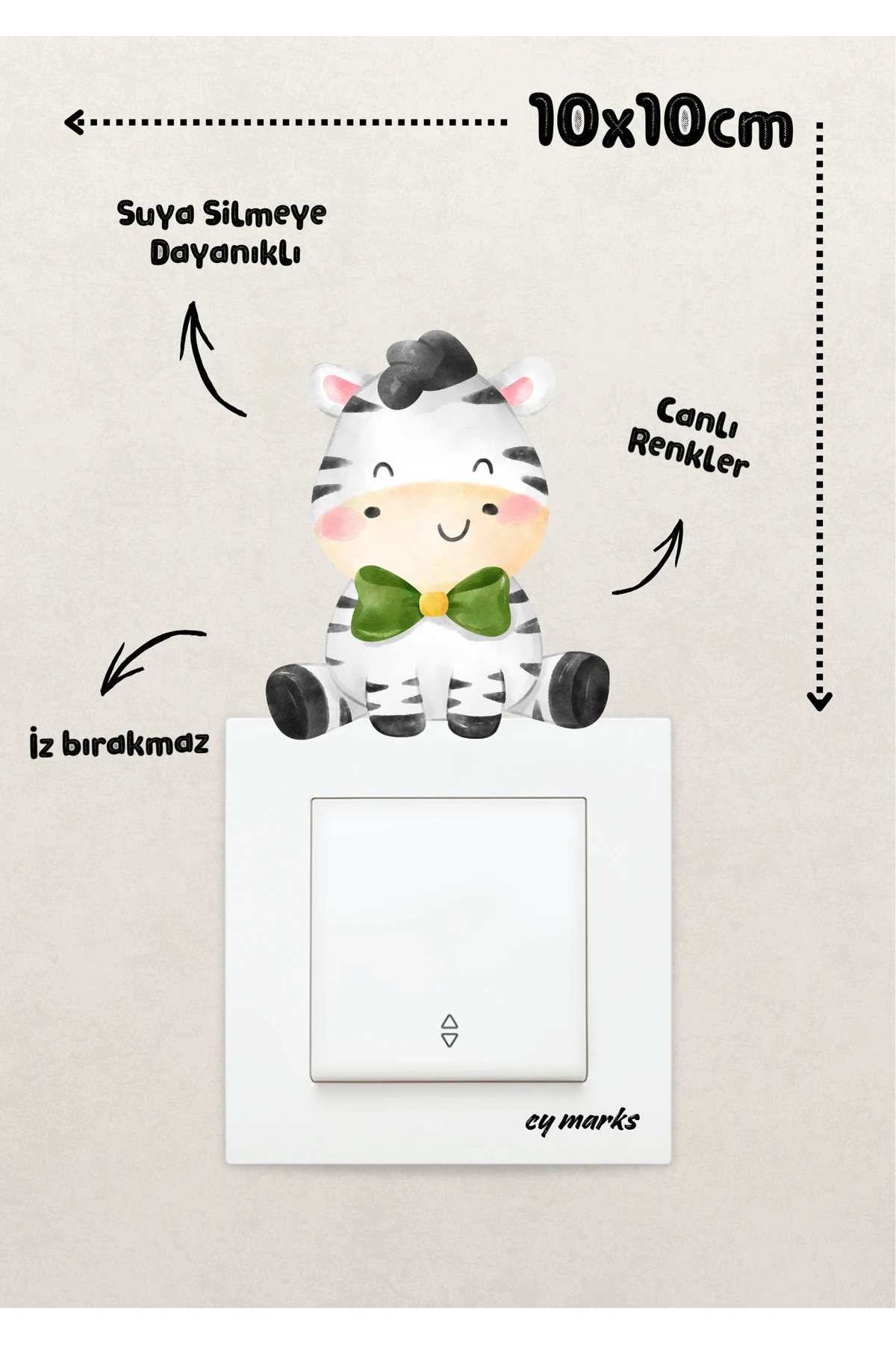 Duvar Priz Sticker - Sevimli Zebra Temalı Çocuk Odası Duvar Sticker Etiket