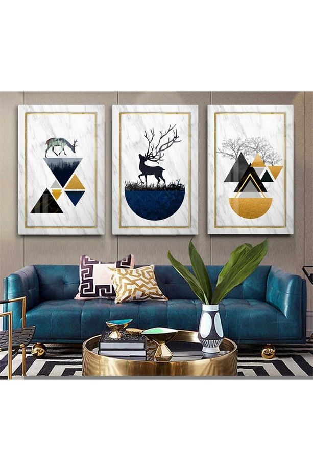 3 LÜ GEYİK VE GEOMETRİK DESENLER MODERN TASARIM KIRILMAZ CAM TABLO LÜKS TABLO EV HEDİYESİ