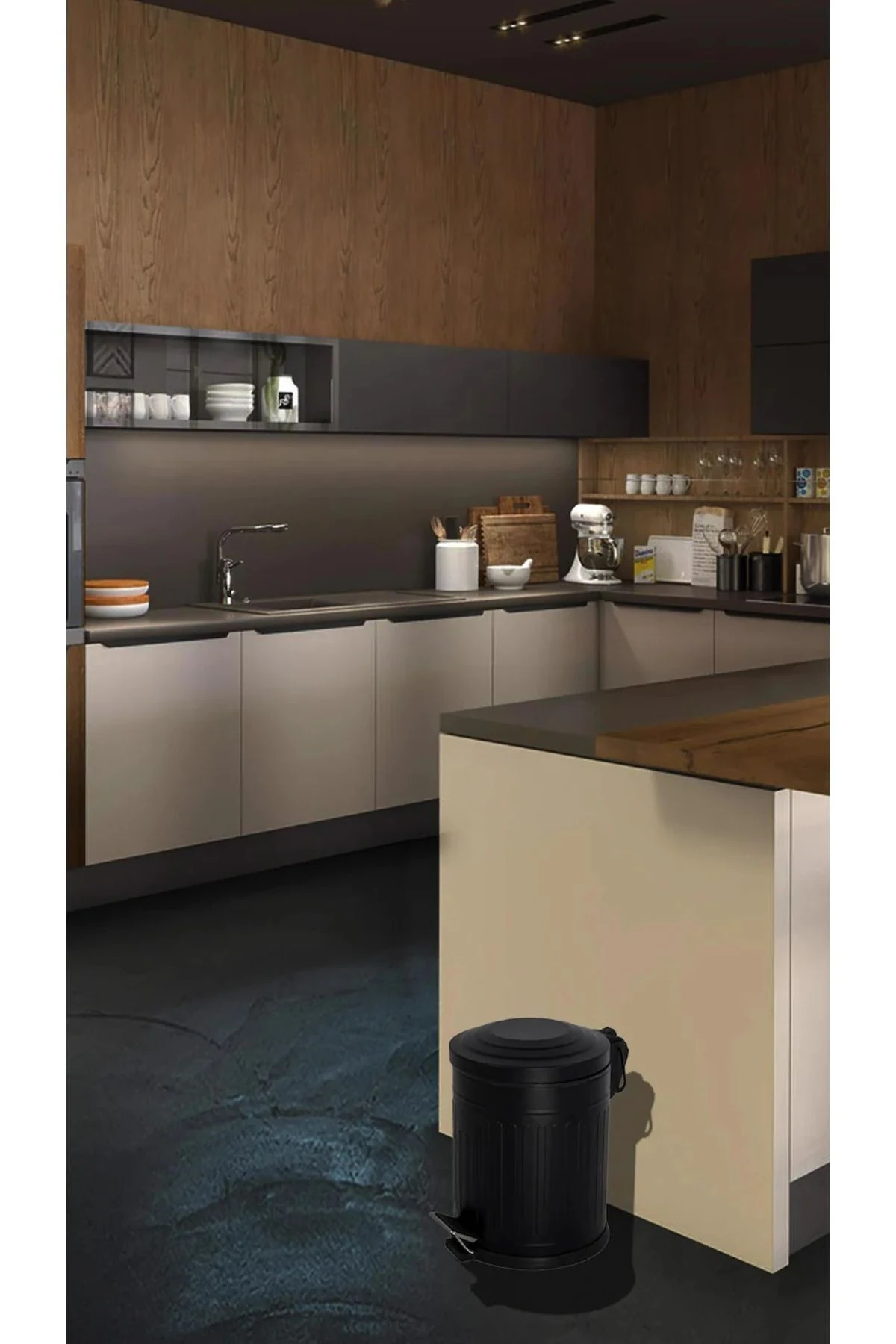 Vintage Serisi Amortisör Kapaklı 3 Litre Vintage Siyah Çöp Kovası Pedallı Banyo Mutfak Tuvalet