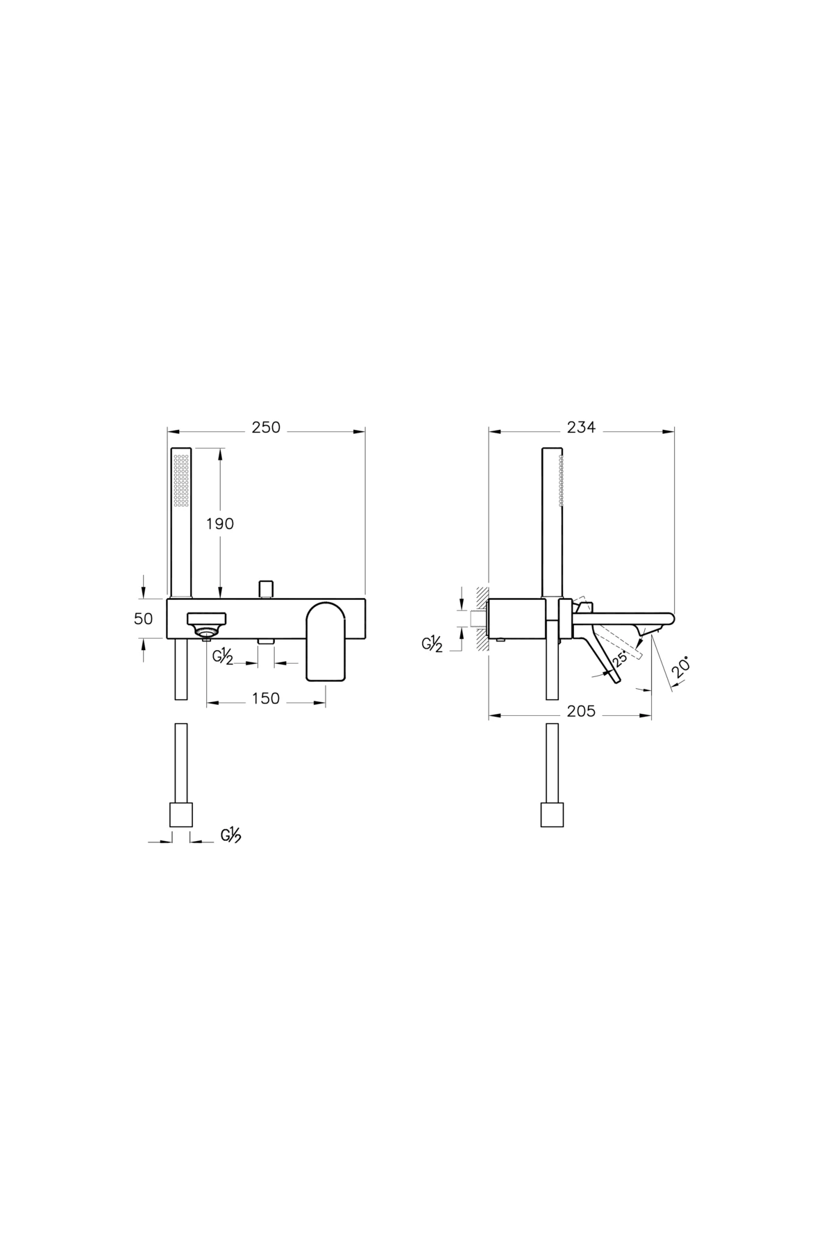 Memoria A42334 Banyo Bataryası, El Duşlu, Krom