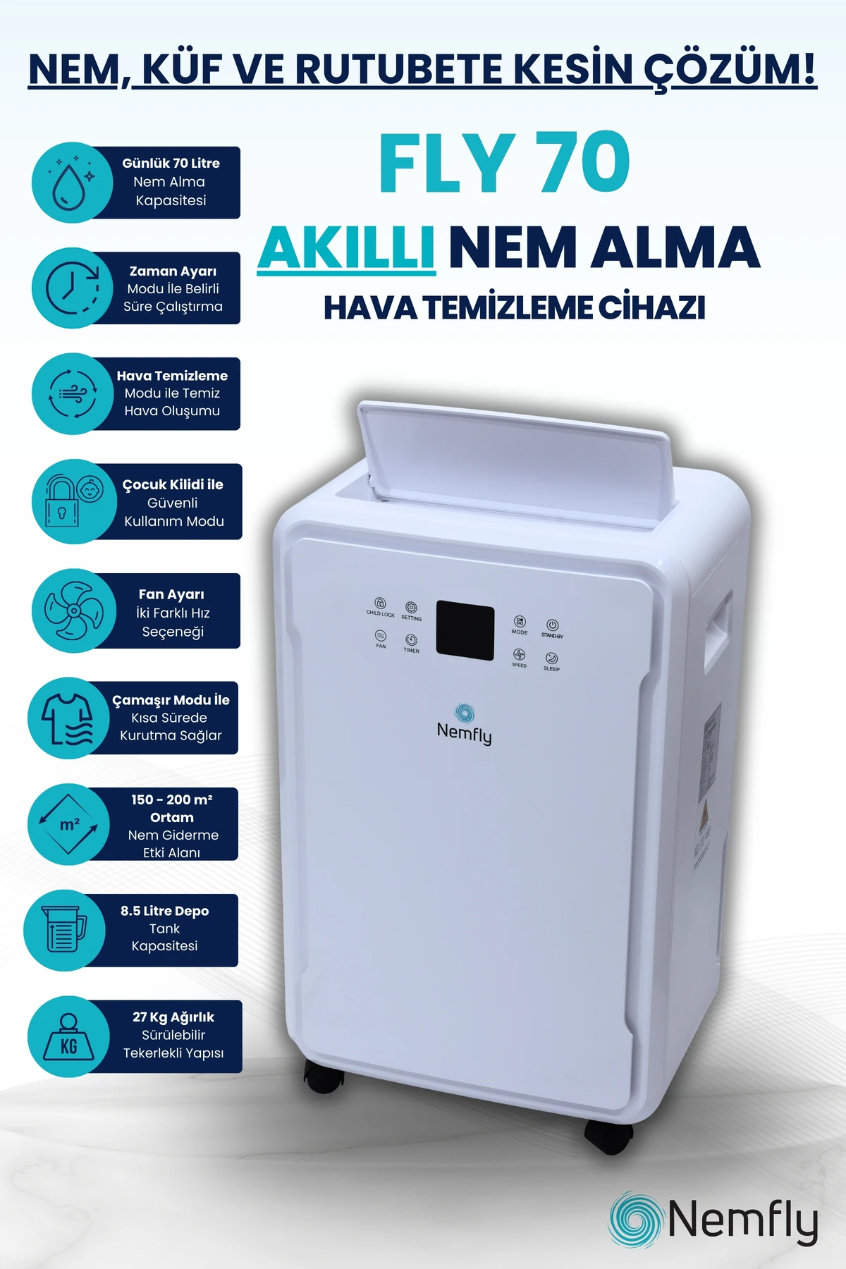 FLY70 Nem Alma ve Hava Temizleme Cihazı