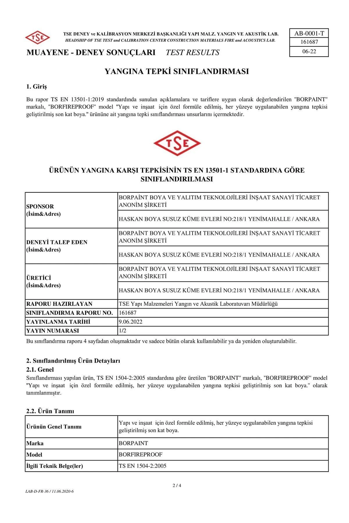 Borfıreproof Yangına Dayanıklı Boya 4 Kg